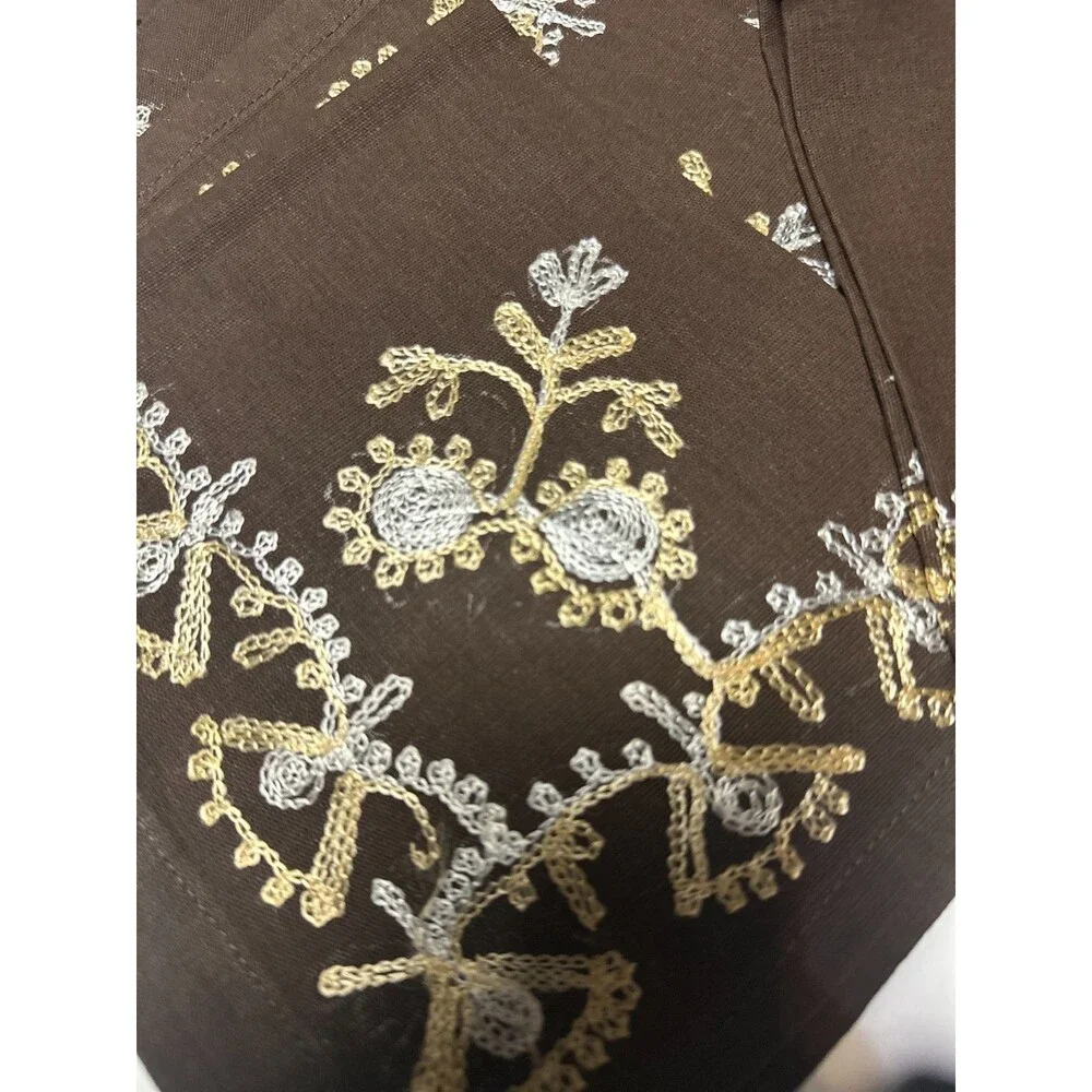 Brown Embroidered Cloth Napkins Set of 6 Thanksgiving Dining